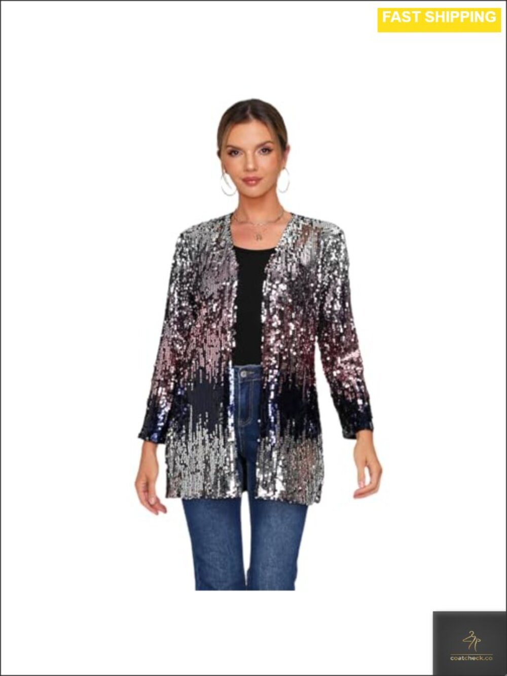 Women's Sequin Open Front Blazer Long Sleeve Sparkly Jacket